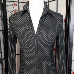 Express Black with White Pinstripes Long Sleeve Dress Shirt